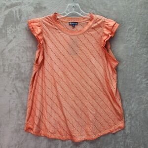 Democracy Eyelet Tunic Womens‎ Plus 1X Peach Ombre Ruffle Sleeve Knit Top Blouse